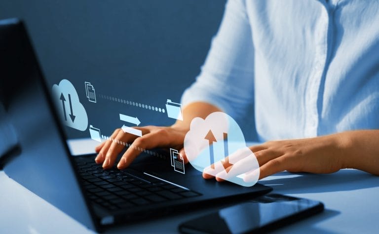 Exchange information and data with internet cloud technology.FTP(File Transfer Protocol) files receiver and computer backup copy. File sharing isometric. Digital system for transferring documents.